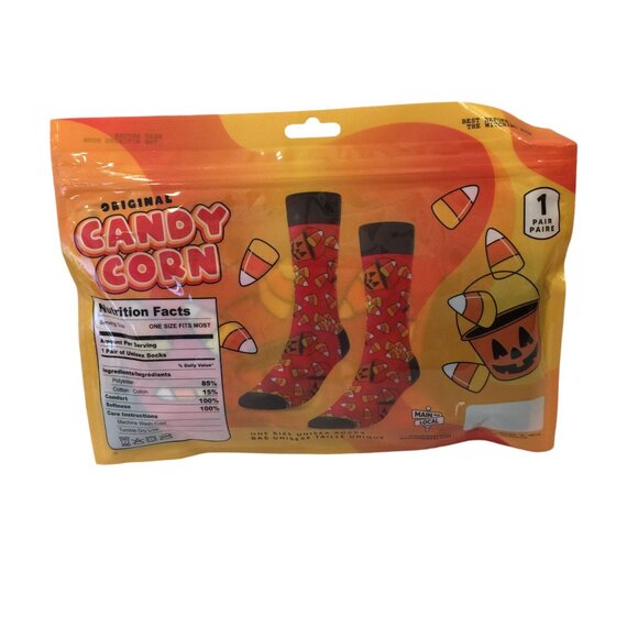 Main & Local Original Candy Corn Men's Crew Socks OSFM Halloween - Picture 2 of 2